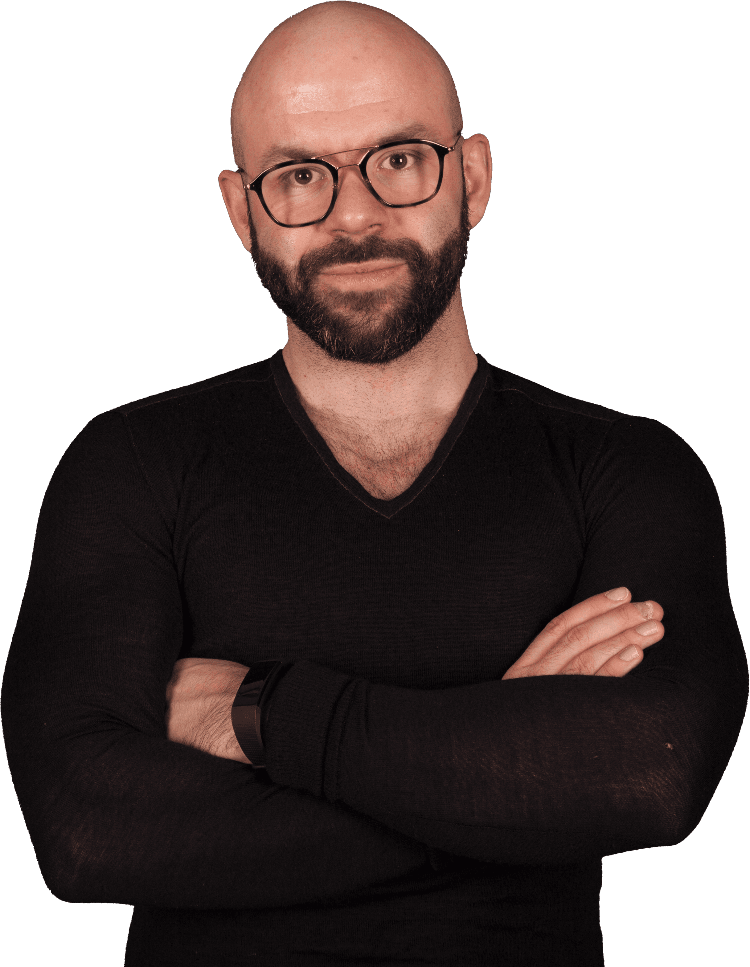 Eric, founder of GetClicked, in a black sweater with arms crossed